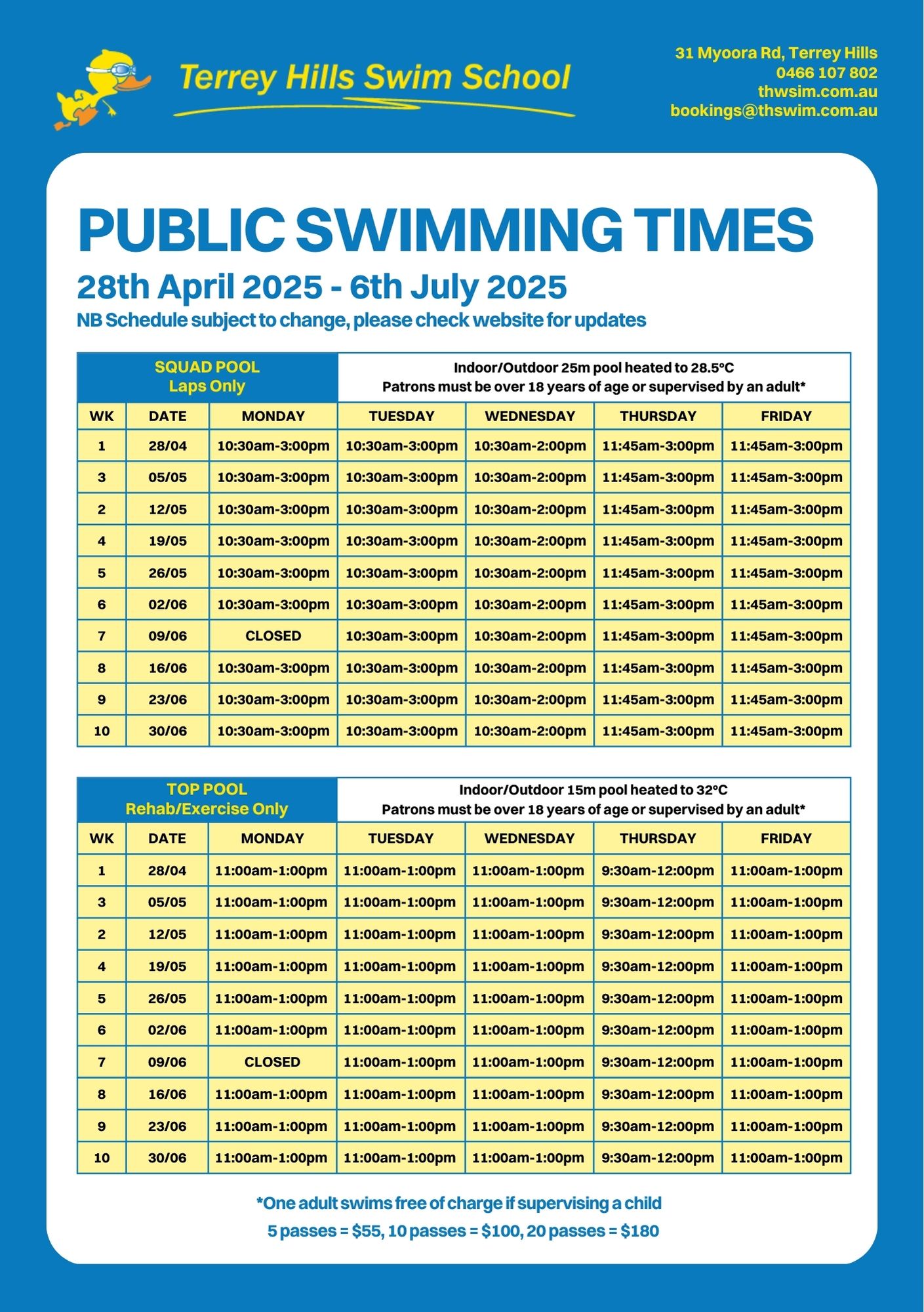 Public Swimming Times