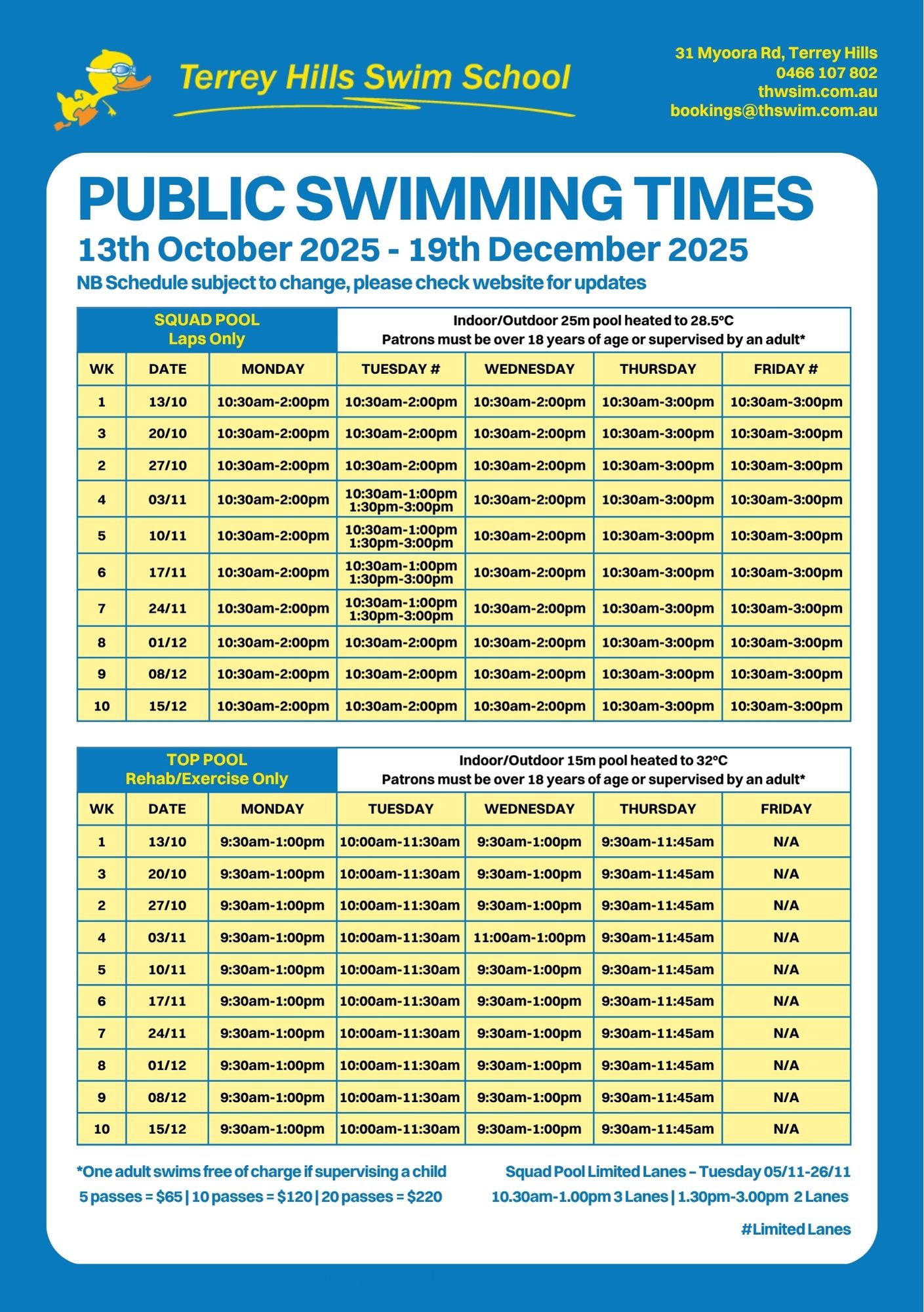 Public Swimming Times