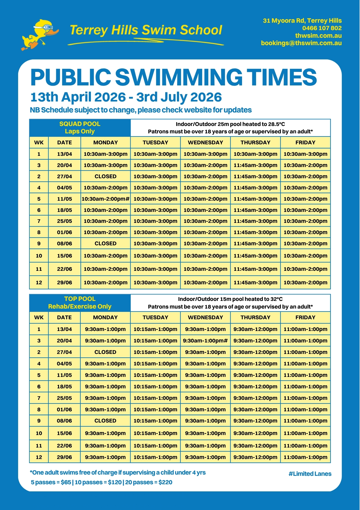 Public Swimming Times