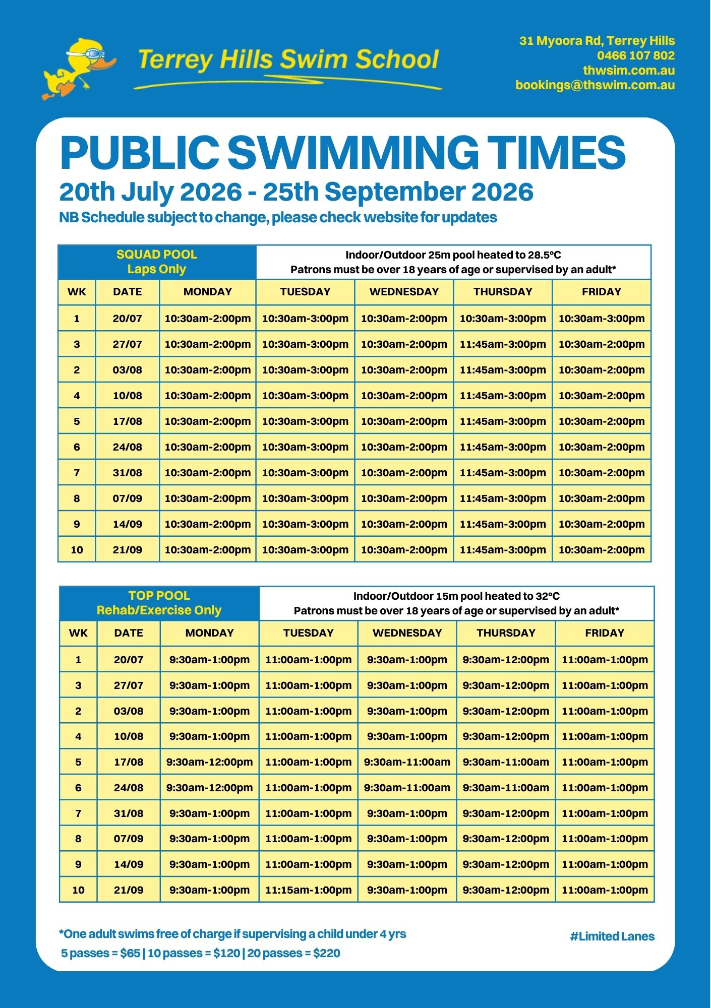THSS Public Swimming Times July 2026 010726 V2 Public Swimming Times