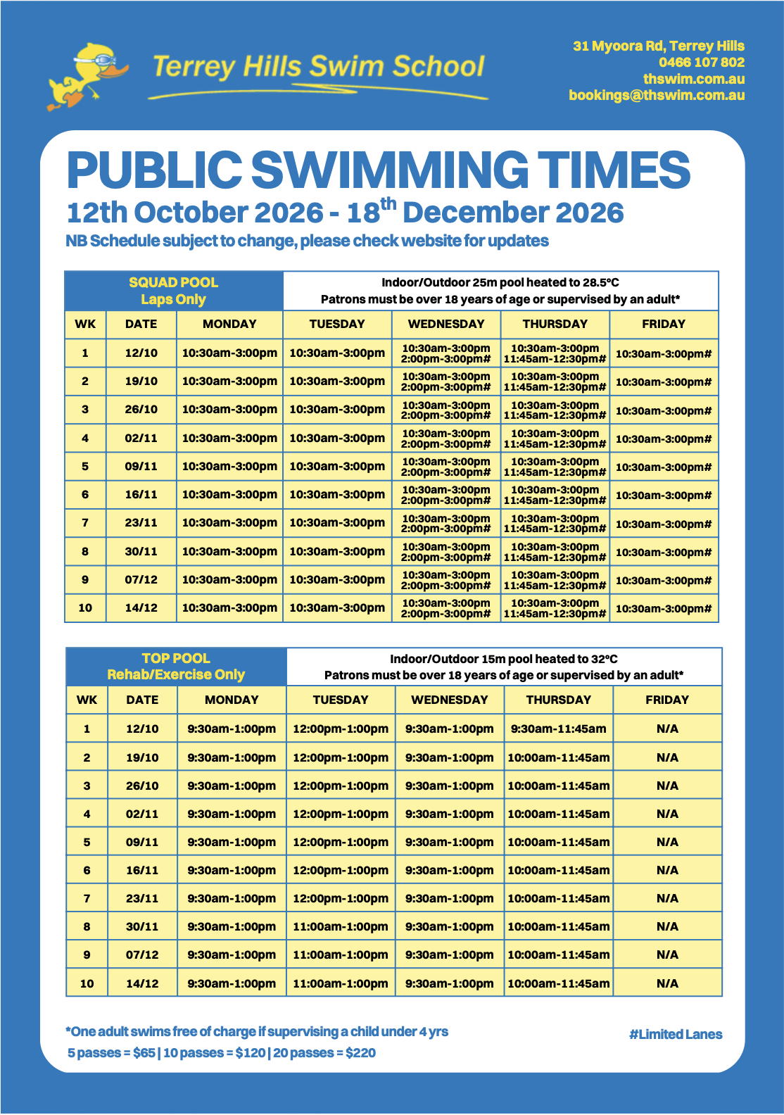 Public Swimming Times